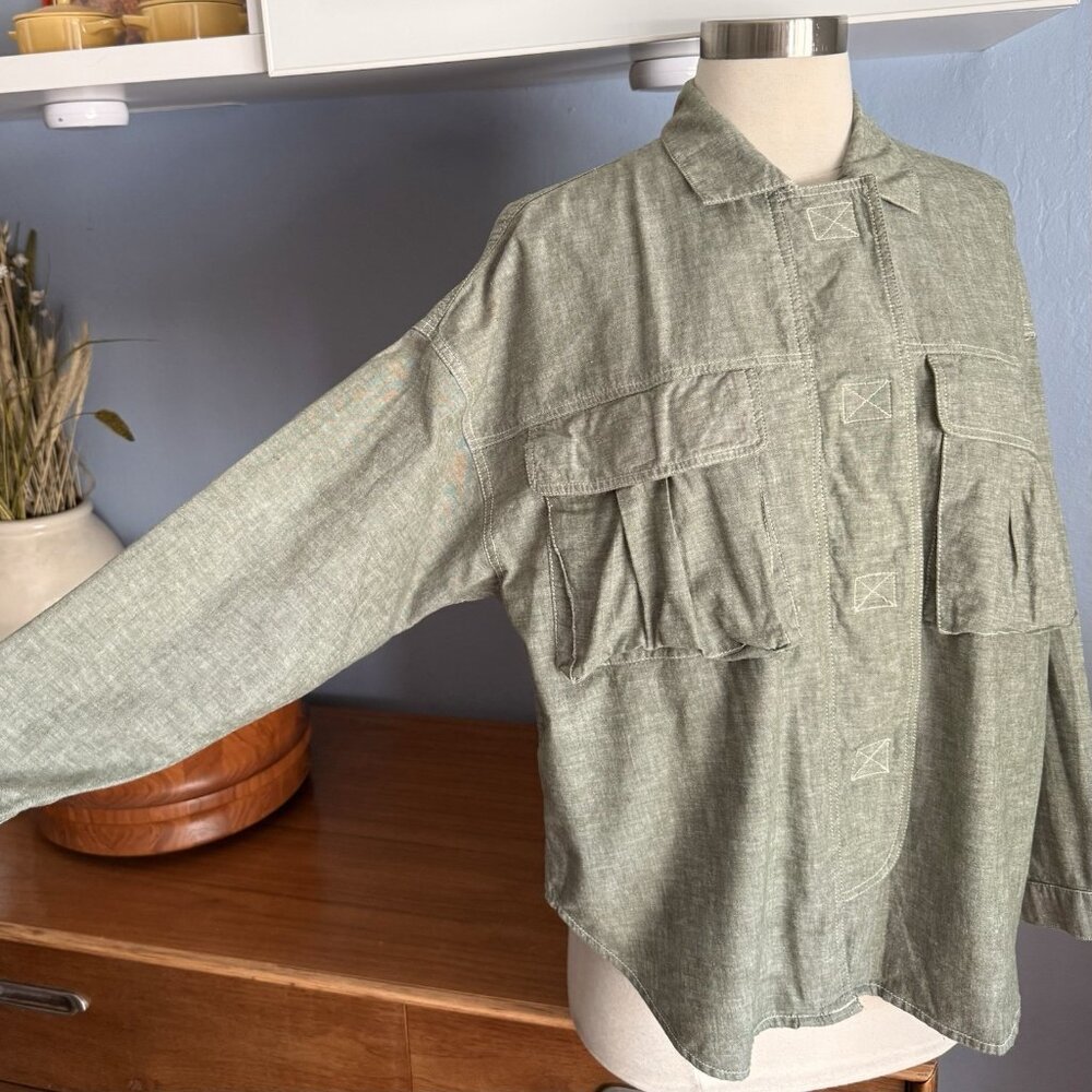 Vintage 80s 90s Esprit Sport Cargo Pockets Utility Shirt Boxy Oversized Size S - Picture 6 of 9